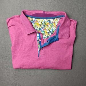 Robert Graham Polo Shirt Mens Large Purple Paisley Trim Classic Fit Cotton